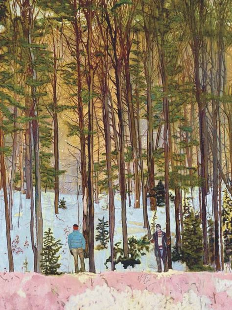 Figures in Trees  signed, titled and dated 'Figures in Trees Peter Doig 1997/98' (on the reverse) oil on canvas  91¾ x 67in. (233 x 170cm.)  Painted in 1997-98 Peter Doig, Dull Colors, Scottish Artists, Artist Models, Man Standing, Nature Tree, Contemporary Landscape, Art Abstrait, Figurative Art