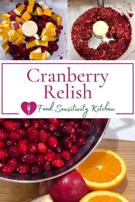 This 4 ingredient cranberry relish requires no cooking and can be made ahead. It keeps well and adds color, texture and tangy goodness to your Thanksgiving plate - or any time you need a refreshing addition to your dinner plate. Thanksgiving Plate, Apples And Oranges, Food Sensitivity, Thanksgiving Plates, Apple Treat, Cranberry Relish, Homemade Dressing, No Cooking, Apple Cranberry