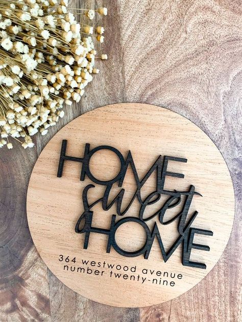 This 3D laser created sign is the perfect housewarming or wedding gift! Include an address, family last name, year established, or phrase - totally up to you!Item details: ❃ Wooden sign (8" or 18")❃ Optional string for hanging (see other listings in my shop for example!)❃ Made from 1/4" Mahogany wood board ❃ Laser engraved and cut to order in Manasquan, New JerseyKeywords: Home Sweet Home Wooden Sign, Custom Address Housewarming Gift, Door Decoration, Farmhouse Decor, Wedding Gift, Round Sign, L Laser Craft Ideas, Glow Forge Ideas, Laser Cut Gift Ideas, Personalized Serving Tray, Silly Gifts, Plant Puns, Home Wooden Signs, Laser Design, Laser Cut Wood Crafts