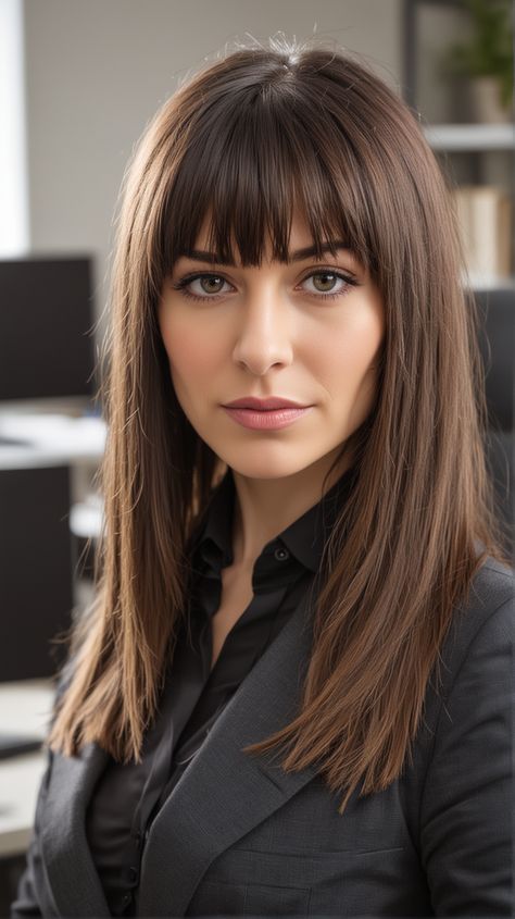 23 Stylish Medium Hair with Bangs: Explore Top Trends for All Face Shapes Hairstyle Fringe, Medium Brown Hair With Bangs, Long Bobs With Bangs, Long Bob With Bangs, Layered Hair With Bangs, Medium Layered Hair, Corte Bob, Brunette Hair With Highlights, Long Hair With Bangs