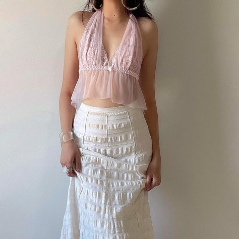 vintage pink mesh lace cami top size M fits S... - Depop Pink Cami Lace Top, Cami Top Outfit, Pink Mesh Top, Thrift List, Pink Cami Top, Mesh Outfit, Pink Lace Top, Pink Lace Tops, Op Shop