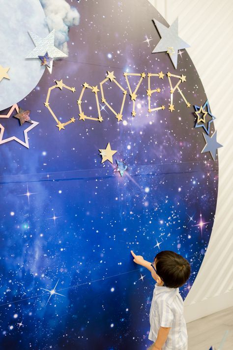 Constellation Station Galaxy 1st Birthday Party, Galaxy Birthday Party Ideas, Celestial Birthday Party, Galaxy Party Decorations, Galaxy Birthday Party, Moon Decorations, Celestial Birthday, Galaxy Birthday, Space Party Decorations