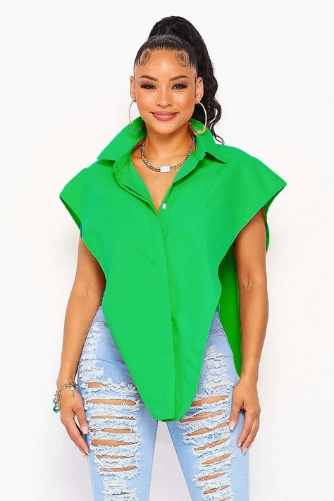 Open Side Shirt, Collar Top, Both Sides, V Shape, Women Fashion, Button Downs, Ruffle Blouse, Collar, Women's Top