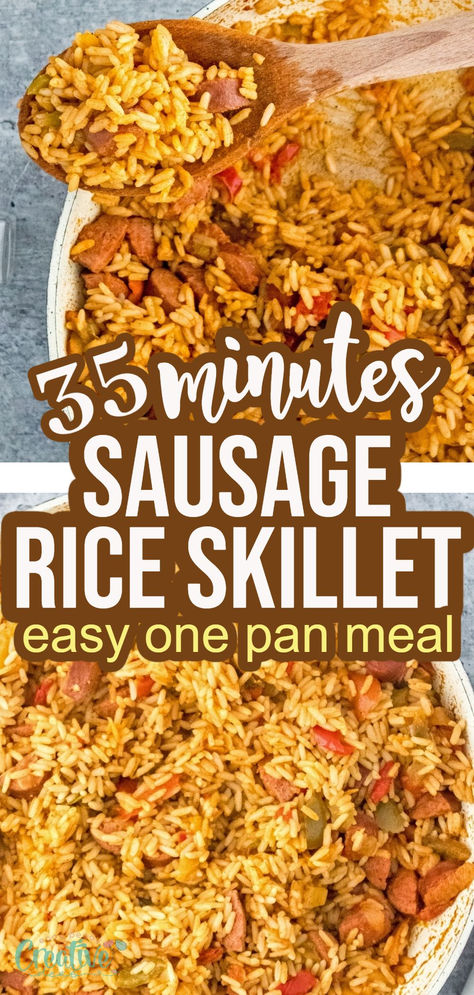 Sausage and rice skillet Skillet Rice Recipes, Rice And Sausage Recipes, Sausage And Rice Recipes, Skillet Rice, Sausage And Rice Skillet, Sheet Meals, Rice Skillet Meals, Sausage And Rice, Sausage Peppers And Onions