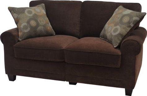 Love Seat Sofa Small Spaces, Brown Accent Pillow, Love Seat Sofa, Brown Loveseat, Chocolate Sofa, Small Couch, Rolled Arm Sofa, Home Sofa, Brown Sofa