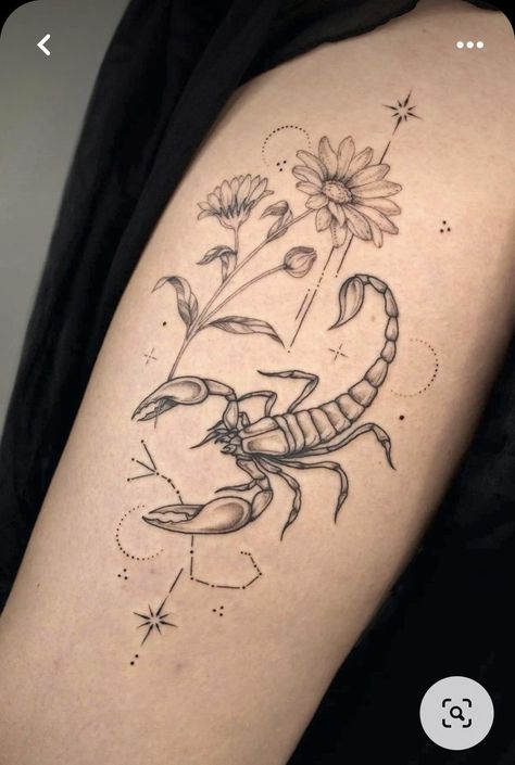 Scorpio With Flowers Tattoo, Zodiac Tattoos For Scorpio, Scorpio Patchwork Tattoo, Scorpio Fairy Tattoo, Scorpio Related Tattoos, Scorpio Arm Tattoos For Women, Scorpio Snake Tattoo, Scorpio Tattoo Sleeve, November Scorpio Tattoo