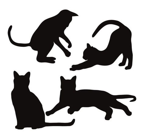 Cat Silhouette Tattoos, Silhouette Chat, Cat Shadow, Black Cat Tattoos, Silhouette Painting, Animal Silhouette, Sticker Mural, Dog Silhouette, Cat Silhouette