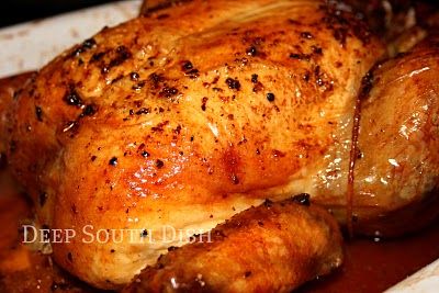 Deep South Dish: Oven Roasted Hen or Turkey with Buttery Pan Sauce Baked Hen Recipe, Roasted Hen, Pane Naan, Deep South Dish, Pan Sauce, Oven Roasted Chicken, Deep South, Easy Healthy Breakfast, A Chicken