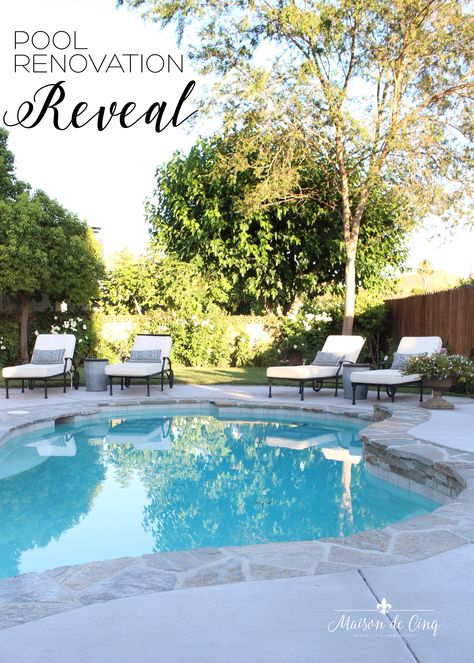 Backyard & Pool Design and Remodel - The Reveal! Gorgeous European style yard and pool renovation!---> #maisondecinq frenchcountry countryfrench europeancountry europeanfarmhouse frenchfarmhouse pool poolrenovation pooldesign backyardrenovation hardscape flagstone poolremodel backyard exteriors patio exteriordesign Casa Rock, Backyard Landscapes, French Inspired Decor, Backyard Pool Design, Inspiring Outdoor Spaces, French Farmhouse Style, Pool Renovation, Pool Remodel, Gardening Inspiration