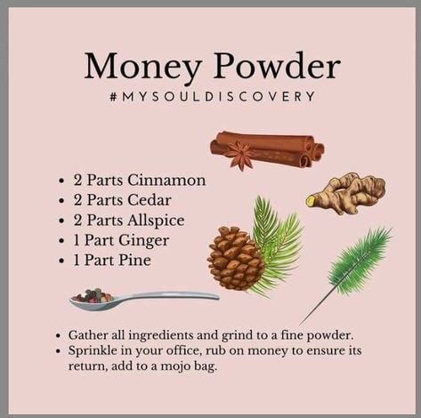 Money Powder, Money Oil Recipe, Magical Herbs Witchcraft, Money Spells Magic, Money Spells That Work, Magickal Herbs, Easy Spells, Luck Spells, Witch Spirituality