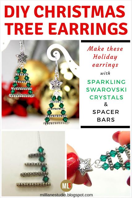 Wow! These easy DIY Evergreen Christmas Tree Earrings are such a surprise. They're made by stringing spacer bars of graduated sizes with Swarovski crystals to create the tree shape. Such a clever way to use jewellery findings! #jewelrymaking #Christmasearrings #holidayearrings #jewelrytutorial Christmas Jewelry Diy, Evergreen Christmas, Christmas Jewellery, Crystal Christmas Tree, Silver Gift Wrap, Tree Earrings, Christmas Tree Earrings, Natural Stone Jewelry, Homemade Jewelry