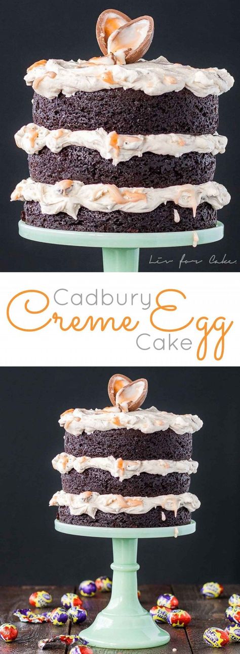 Cadbury Creme Egg Cake | Liv for Cake Creme Egg Cake, Cream Eggs, Cadbury Creme Egg, Vegan Chocolate Cake, Egg Cake, Baking Inspiration, Rich Chocolate Cake, Creme Egg, Easter Baking