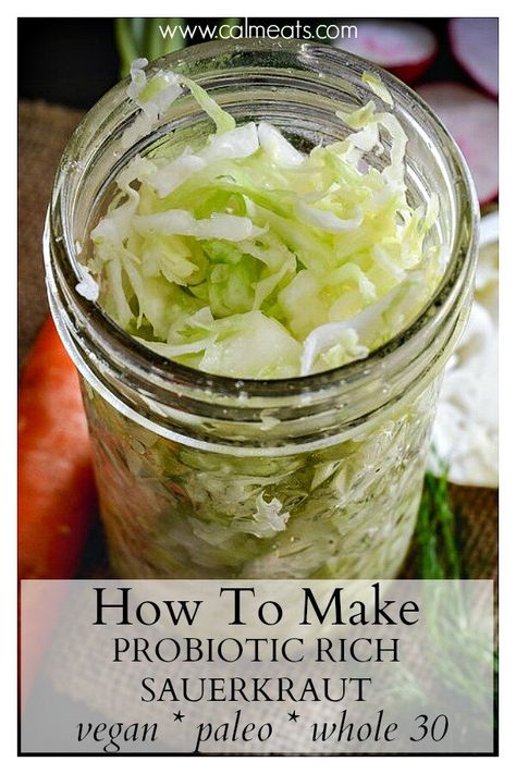 Making sauerkraut is surprisingly easy! The only ingredients you need are salt and cabbage. Easy enough, right? So check out this quick guide for how to make sauerkraut. #vegan #priobiotics #paleo #sauerkraut #whole30 #guthealth #guthealthyfood #fermentedfood #fermentedvegetables #easyferments Make Sauerkraut, Making Sauerkraut, Sauerkraut Recipes, Fermented Vegetables, Healthy Gut, Fermented Foods, Side Recipes, Basic Recipes, Fermenting