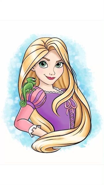 Rapunzel Cartoon Drawing, Rapunzel Drawing Easy, Tangled Rapunzel Drawing, Disney Princesses Drawing, Tangled Illustration, Rapunzel Fan Art, Cartoon Rapunzel, Drawing Disney Princesses, Rapunzel Cartoon