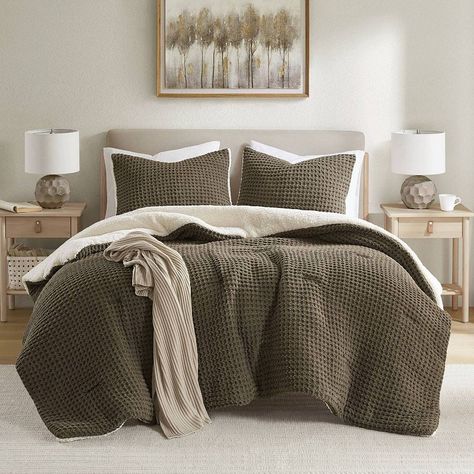 Stay warm and cozy with this Madison Park comforter set. Click this BED & BATH GUIDE to find the perfect fit and more! Stay warm and cozy with this Madison Park comforter set. Click this BED & BATH GUIDE to find the perfect fit and more! FEATURES Chenille face reversing to sherpa Waffle texture on face of comforter and shams Keep you warm on the coldest of daysTWIN SET 2-piece set 1 Comforter: 66"W x 90"L 1 Standard Sham: 20"W x 26"LFULL/QUEEN SET 3-piece set 1 Comforter: 90"W x 90"L 2 Standard Fall Comforter Sets, Brown Bedspread Room Ideas, Light Brown Comforter Bedroom, Brown Comforter Bedroom, Cream Bedroom Decor, Black And Cream Bedroom, Dark Brown Bedrooms, Brown Bedding, Brown Comforter