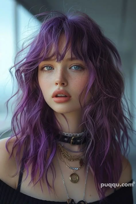 Hair Color Ideas For Freckles Faces, Girl With Purple Hair, Hair Romance, Vivid Hair Color, Lip Hair, Fantasy Hair, Dyed Hair Inspiration, Hair Dye Colors, Hair Reference