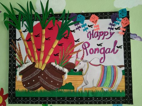 Sankranti Board Decoration Ideas, Sankranti Charts For School, Sankranti Bulletin Board Ideas, Sankranthi Board Decoration Ideas, Sankranti Decoration At School, Pongal Crafts For Preschool, Makar Sankranti Chart For School, Pongal Board Decoration Ideas, Sankranthi Decoration Ideas At School