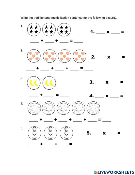 Multiplication As Repeated Addition, Repeated Addition Worksheets, Teach English To Kids, Repeated Addition, Math Addition Worksheets, Creative Math, 3rd Grade Math Worksheets, Math Patterns, Mathematics Worksheets