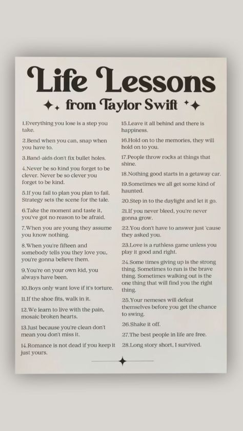 Life lessons from ✨𝗧𝗮𝘆𝗹𝗼𝗿 𝗦𝘄𝗶𝗳𝘁✨lol part one Life Lesson, Life Lessons, Taylor Swift, Swift