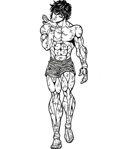 Baki Drawing Pose, Baki Hanna Tattoo, Baki Drawing Sketch, Baki Hanma Drawing Sketch, Baki Hanma Tattoos Ideas, Baki Hanma Drawing Easy, Yujiro Hanma Drawing, Manga Art Drawing, Baki Hanma Tattoo