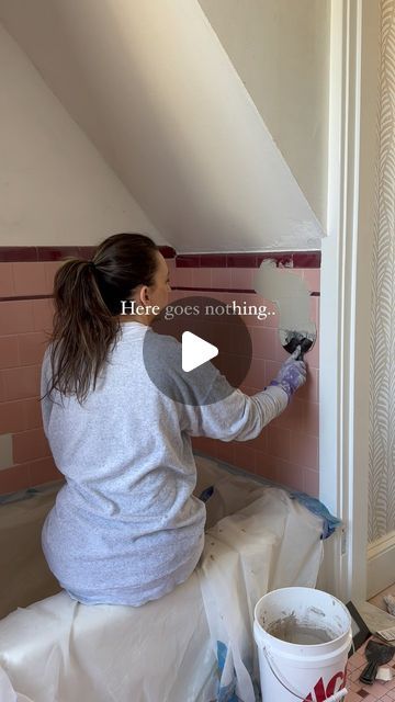 Greer Gagnier on Instagram: "After the craziness that ensued when I first posted about this bathroom, I’m finally ready to share the update on our no-demo reno. 

Although this pink tile is charming, many of the tiles are damaged and cracked, and this is the only full bathroom in our house. We want something that is clean and relaxing and a more classic look. 

We are using a product called Concretta by @meodedpaint that is specifically designed to go directly over tile. The final result will be a European plaster/concrete look with slight imperfections. 

I’ll be sharing more about how the first coat came out, follow along to see how it turns out! 

#fixerupper #homerenovation #renovation #beforeandafter #interiordesign #homedecor #homedesign #homedecoration #diy #diyhomedecor #diyrenovat Concretta Shower Plaster, Update Pink Tile Bathroom, Venetian Plaster Shower Walls, Concretta In Bathroom, Plaster Over Tile Bathroom, Plaster Over Tiles, Bathroom With Concrete Floor, No Demo Reno Bathroom, Old Tile Bathroom Makeover