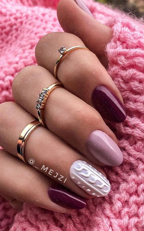 Nails Archives - Page 4 of 110 - Fabmood | Wedding Colors, Wedding Themes, Wedding color palettes Purple Sweater Nail Designs, Romantic Fall Nails, Autumn Colour Nails, Sweater Nails Fall, Cable Knit Sweater Nails, Fall Sweater Nails, Nail Fall, Dark Nail, Nails Autumn