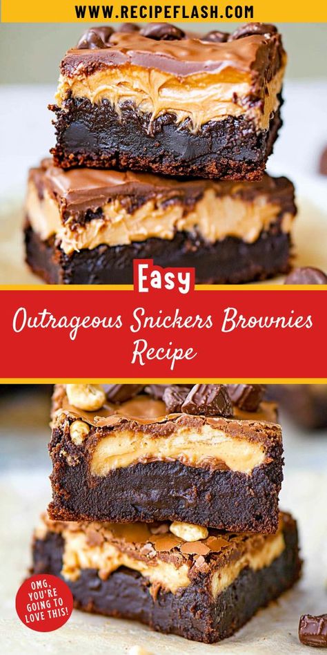 Craving something sweet? Try these Outrageous Snickers Brownies for an unforgettable dessert! Layers of rich chocolate, luscious caramel, and crunchy peanuts make this treat simply irresistible. Perfect for celebrations or a weekend treat, these brownies will leave everyone wanting more. Bake a batch and indulge! Leftover Brownies, Brownie Deserts, Boxed Brownie Recipes, Snickers Brownies, Snickers Dessert, Chocolate Dessert Bar, Aero Chocolate, Snicker Brownies, Chocolate Peanut Butter Brownies