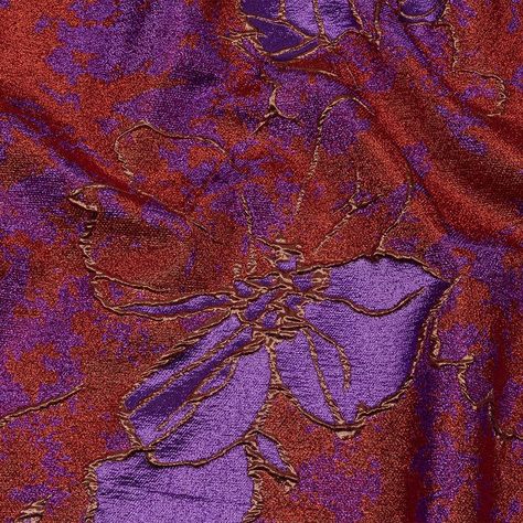 Shout your superior sense of style with this Metallic Red, Purple and Orange Mottled Floral Luxury Brocade! Large flowers are carved in a coppery orange, all over a mottled purple and red ground. Radiant metallic threads only add to the artistic feel, perfect for the haute couture sewist. Pliable and tactile with plenty of dramatic volume, make ball gowns, structured special occasion dresses, matching blazers and trousers, or vintage-inspired jumpsuits. Opaque, add a lining for additional comfor Reddish Purple Aesthetic, Colors That Match With Red, Orange And Purple Dress, Purple And Red Bedroom, Purple And Orange Bedroom, Red Purple Aesthetic, Purple Red Aesthetic, Orange And Purple Aesthetic, Purple Orange Aesthetic