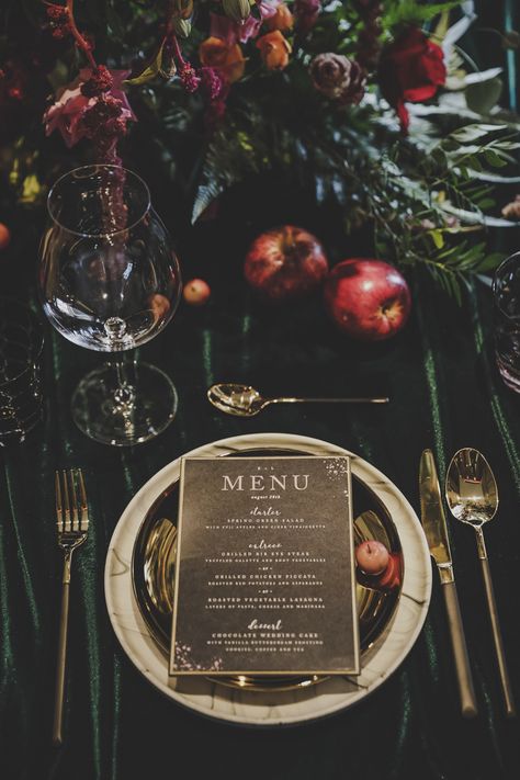 Place Setting Inspiration, Dark Romantic Wedding, Dark Wedding Theme, Setting Inspiration, Wedding Styled Shoot, Jewel Tone Wedding, Dark Wedding, Wedding Place Settings, Moody Wedding