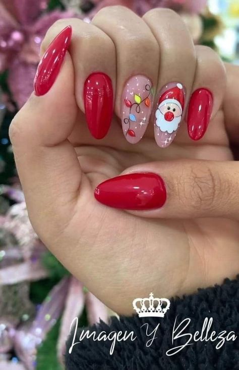 50+ Best Holiday Nails You Need To Try Out | Winter Nail 2023 Trends Red Acrylic Nails Almond, Nails Navidad, Santa Nail Art, Christmas Nails 2023, December Nails, Red Christmas Nails, Christmas Nails Easy, Cute Christmas Nails, Christmas Gel Nails