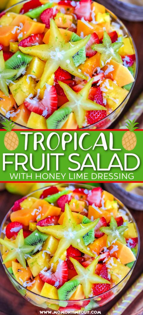 Salad With Honey Lime Dressing, Fruit Salad With Honey, Lime Salad, Pizza Fruit, Tropical Fruit Salad, Honey Lime Dressing, Tropical Food, Lime Dressing, Honey Lime