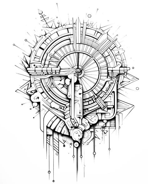 Check out this mesmerizing mechanical abstract clock tattoo design! The tiny dotted lines give it a unique and futuristic touch. ⌚️✨ #tattooart #abstractdesign #clocktattoo Mechanical Tattoo, Hamsa Tattoo Design, Abstract Clock, Geometric Line Tattoo, Majestic Tree, Mechanic Tattoo, Tree Tattoos, Hamsa Tattoo, Clock Tattoo Design