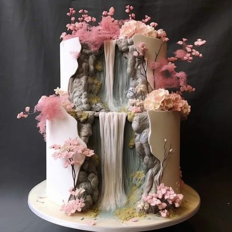 Waterfall Birthday Cake, Cake Waterfall, Waterfall Cake, Barbie Dress Cake, Crazy Wedding Cakes, Fantasy Cake, Beautiful Cake Designs, Amazing Cake, Forest Cake