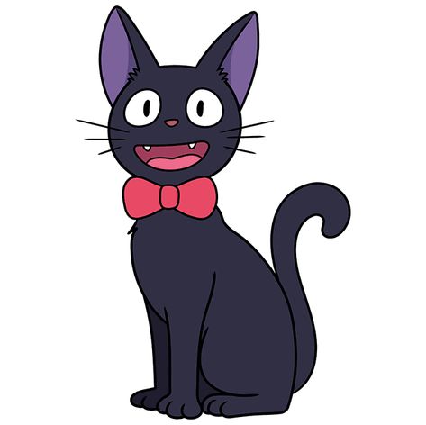 Jiji Drawing, Ghibli Cat, Studio Ghibli Party, Jiji Cat, Kiki Cat, Filler Tattoo, Cat Outline, Black Cat Anime, Cat Drawing Tutorial