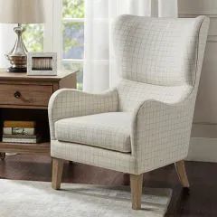 Logan Manor | Antique Farmhouse Wingback Accent Chair, Fabric Lounge Chair, Taupe Fabric, Living Room Furniture Chairs, Wing Chair, Toss Pillows, Upholstered Seating, Chair Fabric, Wingback Chair