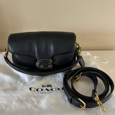 Coach Pillow Tabby 18 - Black Coach Pillow Tabby, Coach Pillows, Fancy Bags, Strap Top, Strap Tops, Dust Cover, Crossbody Strap, Coach Handbags, 4 H