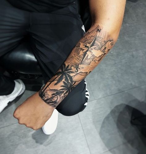 Half Sleeve Tattoo Ideas, Tattoos Arm Mann, Tattoos Cool, Half Sleeve Tattoos Forearm, Half Sleeve Tattoos Drawings, Sleeve Tattoo Ideas, Tattoos Sleeve, Forearm Sleeve, Map Tattoos