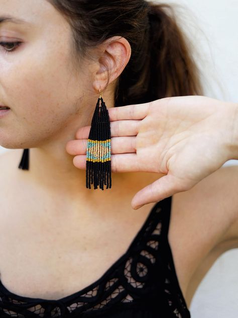 Proper Aesthetic, Beading Board, Seed Bead Fringe Earrings, Bead Fringe Earrings, Stitch Jewelry, Original Jewelry Design, Bead Fringe, Beading Jewelery, Beaded Fringe