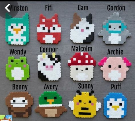 Squishmallows Crafts, Squishmallow Pixel Art, Bead Melting Patterns, Iron Bead Designs, Squishmallow Perler Bead Patterns, Melting Beads Ideas Easy, Preppy Perler Bead Ideas, Squishmallow Perler Beads, Perler Bead Patterns Small Easy Cute