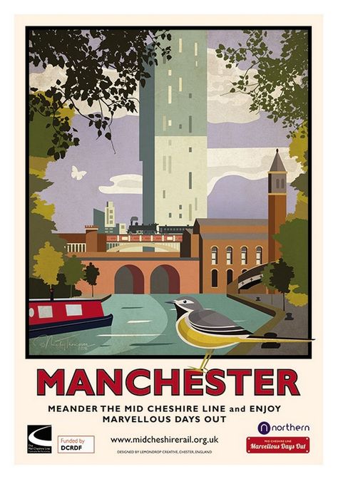 Modern Manchester taken back to 1930s - Manchester Evening News Manchester Travel, Manchester Art, Transportation Poster, Tourism Poster, Railway Posters, Poster City, Retro Travel Poster, Vintage Travel Poster, Vintage Poster Art