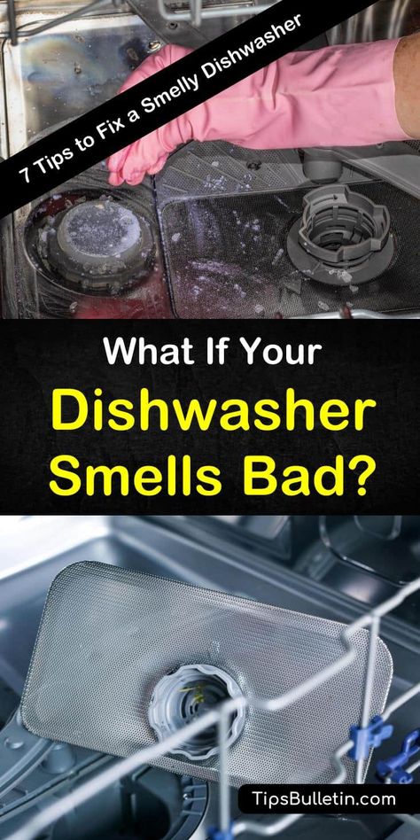 7 Simple Ways to Fix a Dishwasher that Smells Bad Dishwasher Smells Bad, Smelly Dishwasher, Dishwasher Smell, Clean With Vinegar, Dishwasher Cleaner, Kitchen Smells, Cleaner Recipes, Vinegar Cleaning, Cleaning Agent