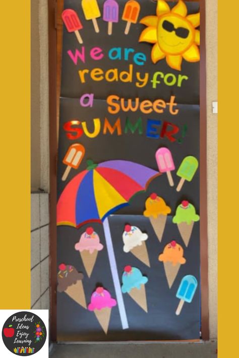 Summer Vacation Bulletin Board Ideas, Summer Door Ideas For Classroom, Preschool Door Decorations, Class Door Decorations, Summer Door Decorations, Preschool Door, Summer Bulletin Boards, Ice Popsicle, Class Door