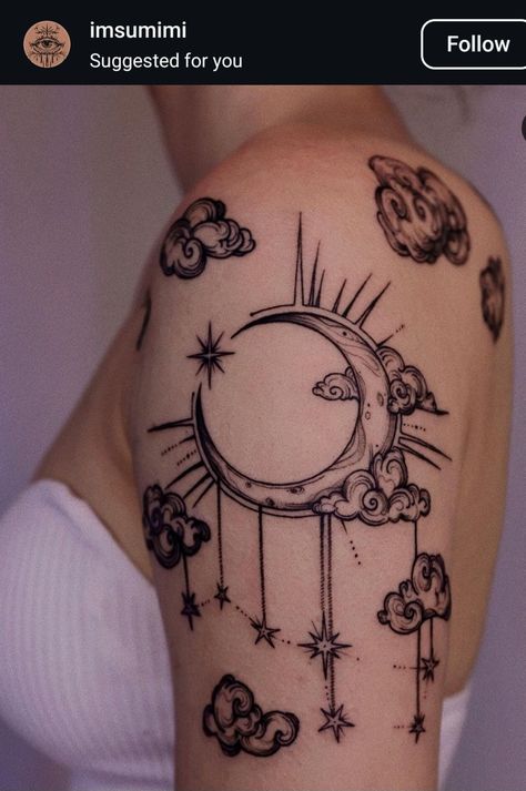 Emo Tattoos, Celestial Tattoo, Cloud Tattoo, Sun Tattoos, Cute Tiny Tattoos, Leg Sleeve Tattoo, Gaming Tattoo, Tattoo Style Drawings, Cute Tattoos For Women