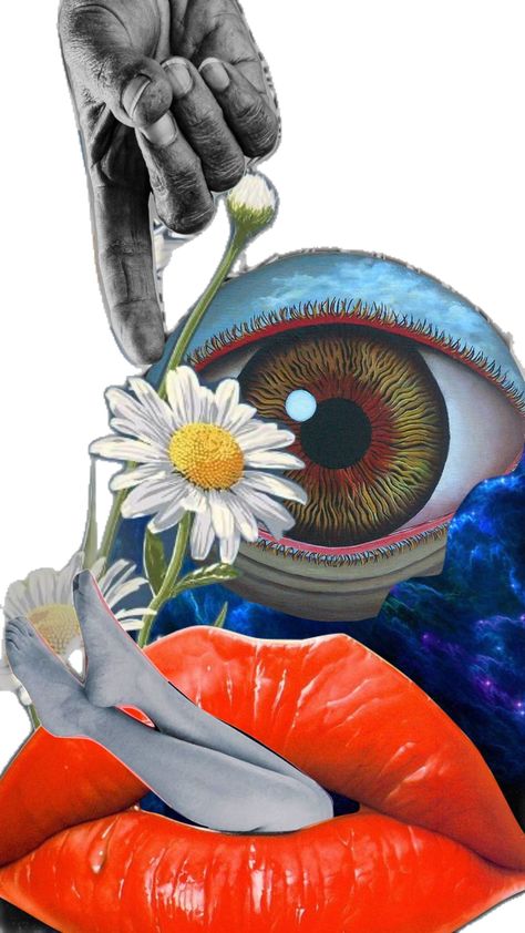 Kolazh Art Ideas, Surrealism Moodboard, Hand Surrealism, Eye Collage Art, Natural Disasters Art, Illusion Aesthetic, Abstract Illusion, Collage Lesson, Senses Art