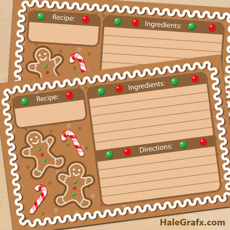 FREE Printable Christmas Gingerbread Recipe Cards-  Click the download link in green under the image! save the zipfile as! Free Gingerbread Man Printables, Christmas Recipe Cards Printable Free, Cute Recipe Cards, Christmas Recipe Cards, Gingerbread Cards, Recipes Cards, Gingerbread Party, Gingerbread Crafts, Gingerbread Christmas Decor