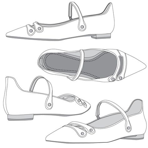 Fashion Flat Template, White Sketches, Women's Ballet Flats, Portfolio Fashion, Flat Drawings, Shoe Sketches, Shoes Illustration, Flat Sketches, Black And White Sketches