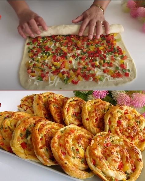 Homemade Veggie-Filled Dough: A Delicious and Versatile Dish - Greenku Recipes Vegetable Bread, Facebook Recipes, Pinwheel Recipes, Homemade Dough, Grandmas Recipes, Raspberry Lemonade, Food Yummy, Recipes For Beginners, Bread Rolls