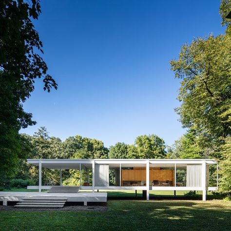 Mies Van Der Rohe Farnsworth House, Mies Van Der Rohe Architecture, Philip Johnson Glass House, Farnsworth House, Glass Pavilion, Ludwig Mies Van Der Rohe, Van Der Rohe, Mies Van Der Rohe, Minimalist Architecture