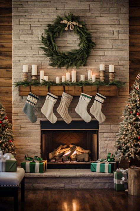 40+ Rustic Farmhouse Christmas Mantel Decor Ideas Rustic Christmas Mantel, Farmhouse Mantel, Rustic Farmhouse Christmas, Cozy Textiles, Christmas Mantel Decor, Mantel Decor Ideas, Mantel Design, Pine Garland, Christmas Mantel