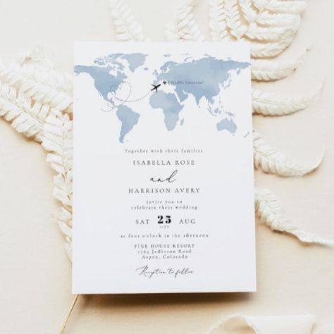 $3.08 | CARMEN Destination Blue Watercolor Map Wedding - watercolor map, travel wedding, destination wedding, adventure wedding, travel themed, abroad wedding, overseas wedding, wedding invite, world map, blue wedding Abroad Wedding, Wedding Invatations, Map Wedding Invitation, Map Wedding, Wedding Adventure, Map Travel, Wedding Map, Best Friend Wedding, Personalised Wedding Invitations